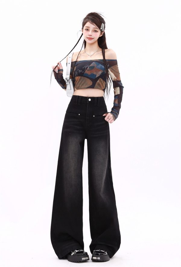 ⁦Retro Washed Straight Jeans For Women⁩ - الصورة ⁦9⁩
