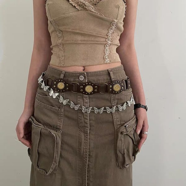 ⁦Vintage Belts For Both Men And Women With Handsome Riveted Metal Buckle Punk Hip Hop Fashion Accessories⁩ - الصورة ⁦7⁩