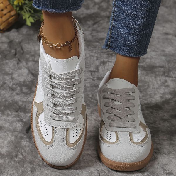 ⁦New Colorblock Lace-up Flats Shoes Fashion Breathable Hollow Slip On Casual Shoes For Women⁩ - الصورة ⁦3⁩