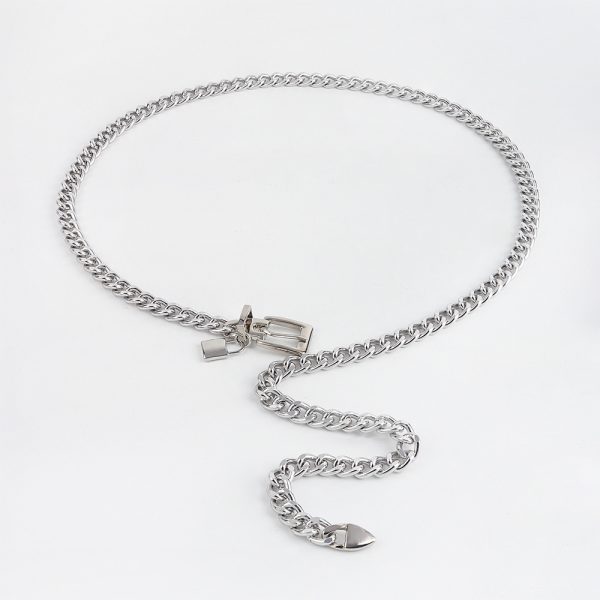 ⁦New Hip Hop Fashion For Men And Women Metal Waist Chain Padlock Pendant Versatile Jeans Skirt Accessories Thick Chain⁩ - الصورة ⁦7⁩