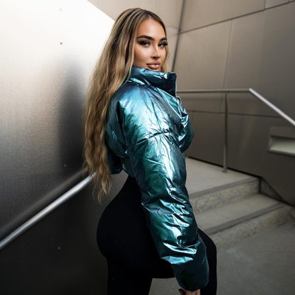 ⁦Warm-keeping Cotton Clothing Cool Locomotive Style Waist Shaping Irregular Zipper And Lapel⁩ - الصورة ⁦2⁩