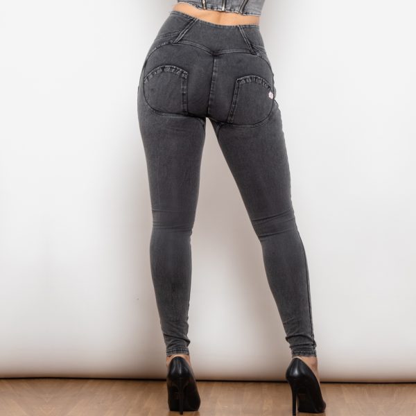 ⁦Shascullfites Melody Grey Lift Jeggings Button Up Women Jeans Butt Lift Jeans Women Pants Shaping Jeans High Waist Pencil Pants⁩ - الصورة ⁦5⁩