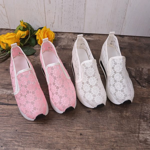 ⁦Lace Mesh Shoes Women Flats Inner Heightened Platform Casual Shoes⁩ - الصورة ⁦9⁩