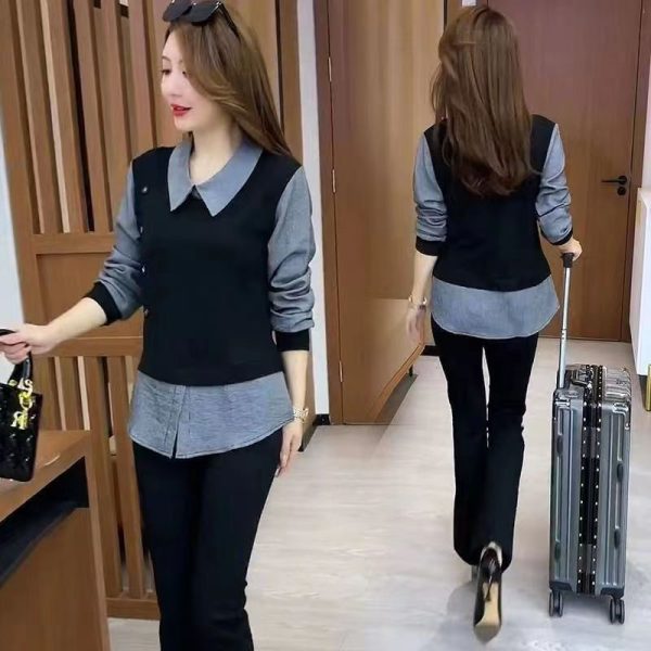 ⁦Western Style Youthful-looking Fake Two Pieces Shirts Ladies⁩ - الصورة ⁦7⁩