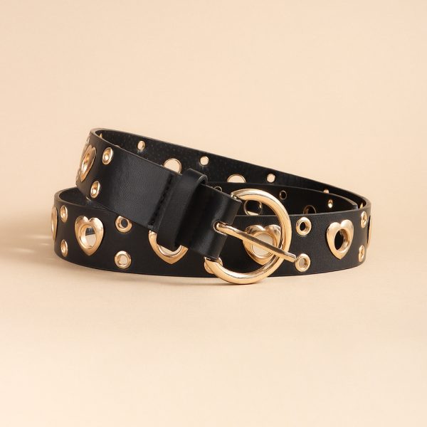 ⁦Sexy Punk Style Metal Air Eye Belt For Women With Jeans Skirt Hip Hop Heart Cutout Black Belt⁩ - الصورة ⁦10⁩