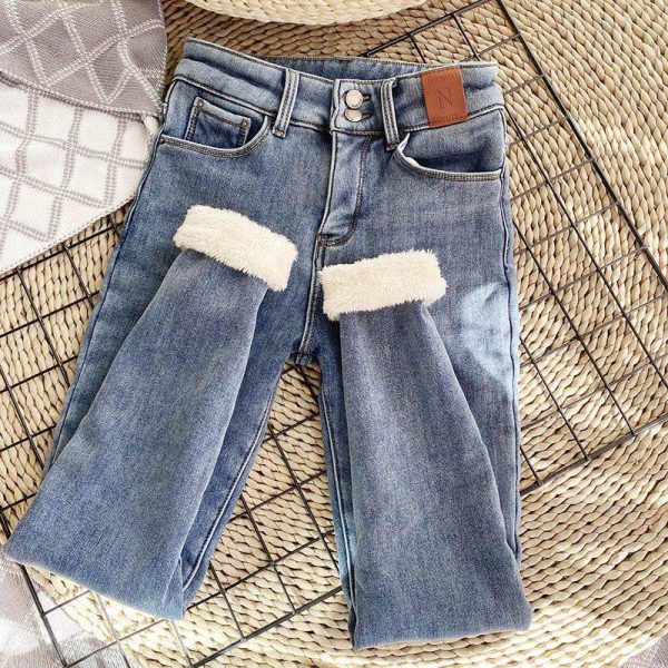 ⁦Thick Lambskin Jeans For Women⁩ - الصورة ⁦4⁩