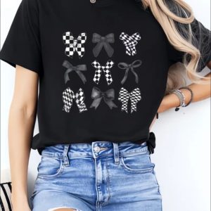 Small Bow Ladies' Casual Loose Short Sleeves, T-shirts, Basic Tops, Unique Rest, Holiday Gifts Are Preferred, Suitable For Women'S Wear In Spring And Summer, Teenagers And Girls