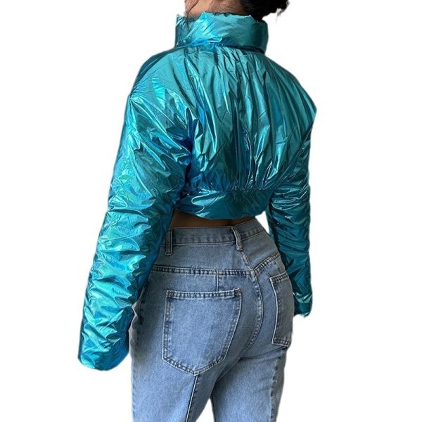 ⁦Warm-keeping Cotton Clothing Cool Locomotive Style Waist Shaping Irregular Zipper And Lapel⁩ - الصورة ⁦4⁩