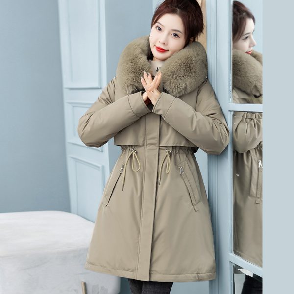 ⁦Women's Mid-length Loose Cotton Coat Fleece-lined Thickened Cinched Coat⁩ - الصورة ⁦3⁩