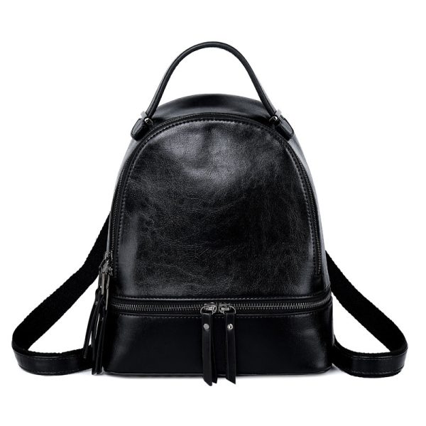 ⁦Fashion Temperament Gentle Leather Backpack Fashion Oil Wax Cowhide⁩ - الصورة ⁦6⁩