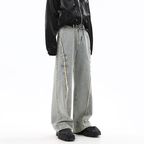 ⁦RetroBuckle Raw Hem Jeans Men⁩ - الصورة ⁦6⁩