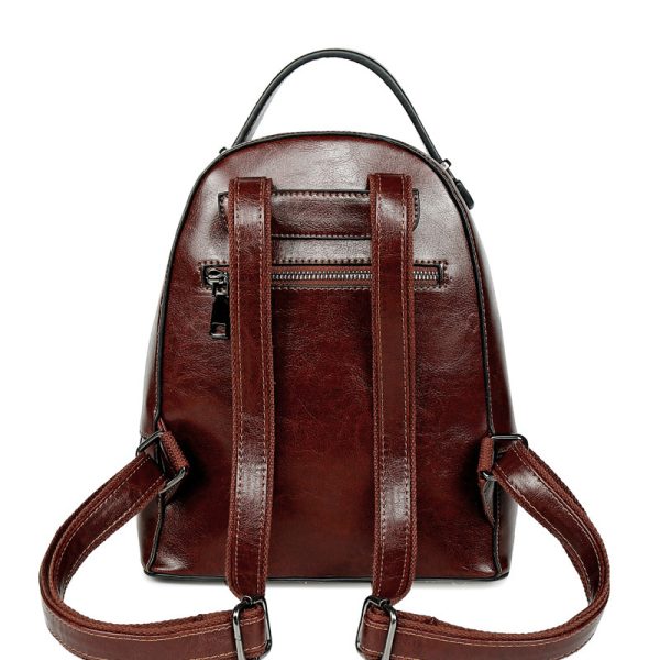 ⁦Fashion Temperament Gentle Leather Backpack Fashion Oil Wax Cowhide⁩ - الصورة ⁦8⁩