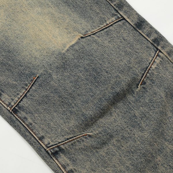 ⁦Washed Yellow Worn Jeans Men⁩ - الصورة ⁦4⁩