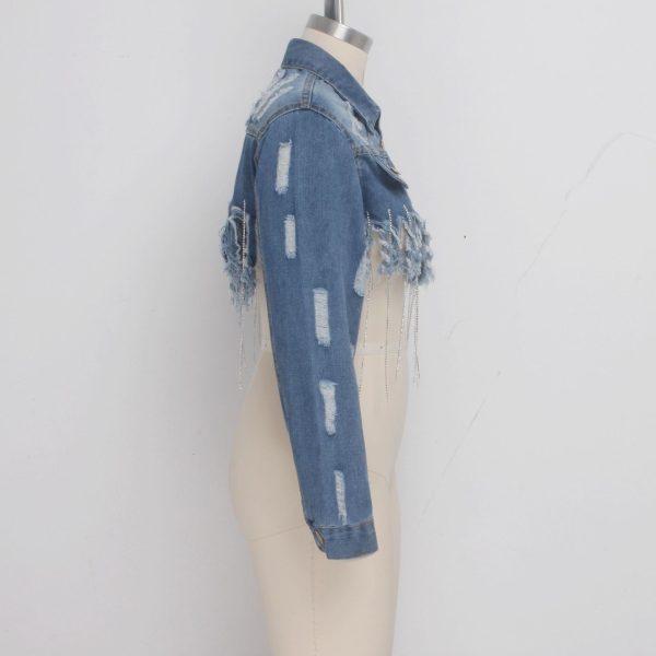 ⁦Fashion Women's Jackets Cropped Denim Tops⁩ - الصورة ⁦2⁩