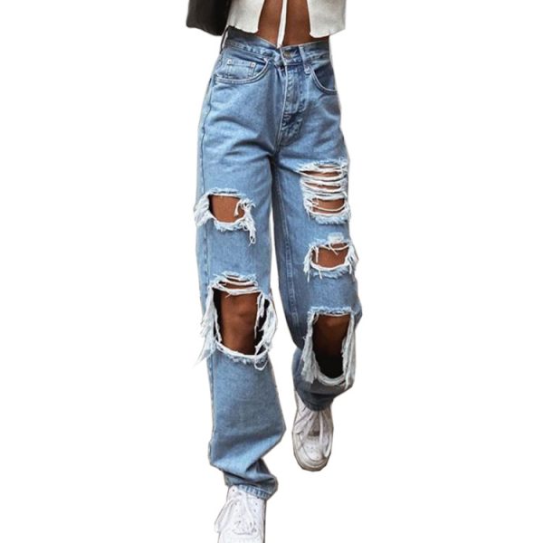 ⁦Women Jeans Ripped Slimming Washed Women's Jeans Trousers⁩ - الصورة ⁦2⁩