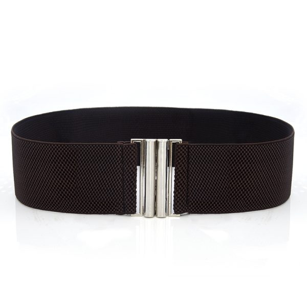 ⁦Elastic Elastic Silver Buckle Wide Belt Decorated Skirt Accessories⁩ - الصورة ⁦5⁩