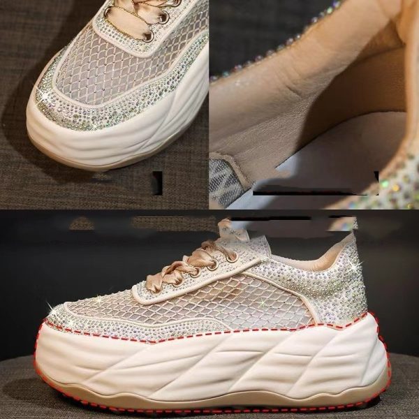 ⁦Thick Bottom Hidden Heel White Shoes Women's Mesh⁩ - الصورة ⁦3⁩