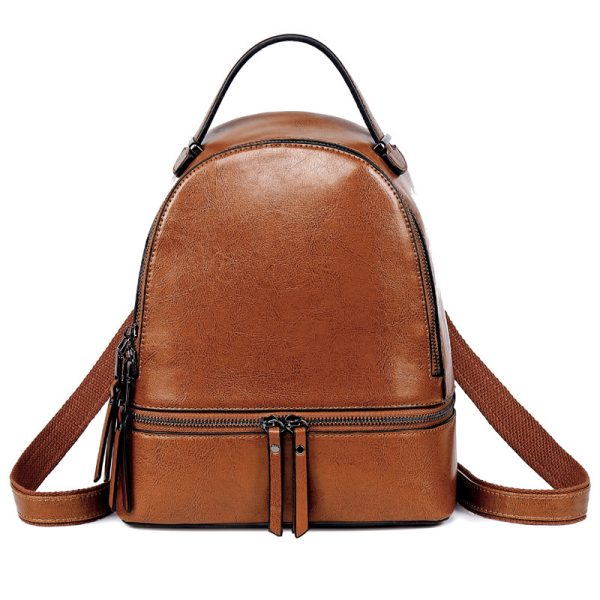 ⁦Fashion Temperament Gentle Leather Backpack Fashion Oil Wax Cowhide⁩ - الصورة ⁦4⁩