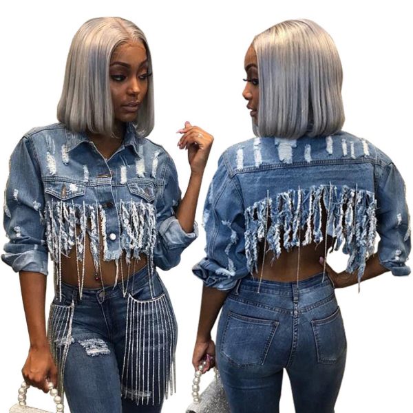 ⁦Fashion Women's Jackets Cropped Denim Tops⁩ - الصورة ⁦5⁩