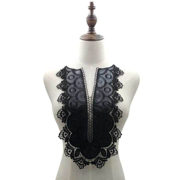⁦Black Embroidery Collar Venise Sequin Floral Embroidered Applique Lace Neckline Garment Accessories⁩ - الصورة ⁦4⁩