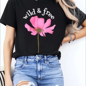 WILD FREE Ladies' Casual Loose Short Sleeves, T-shirts, Basic Tops, Unique Rest, Holiday Gifts Are Preferred, Suitable For Women's Wear In Spring And Summer, Teenagers And Girls