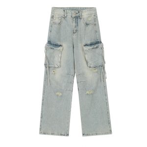Fashion Washing Hole Cargo Jeans Men