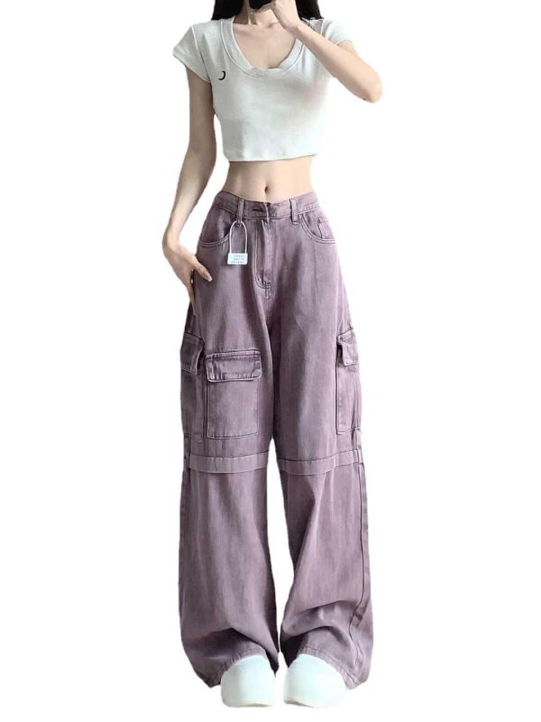 ⁦Retro Purple Cargo Jeans Women⁩ - الصورة ⁦2⁩
