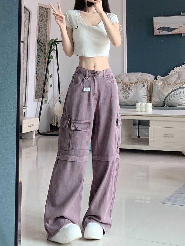 ⁦Retro Purple Cargo Jeans Women⁩ - الصورة ⁦8⁩