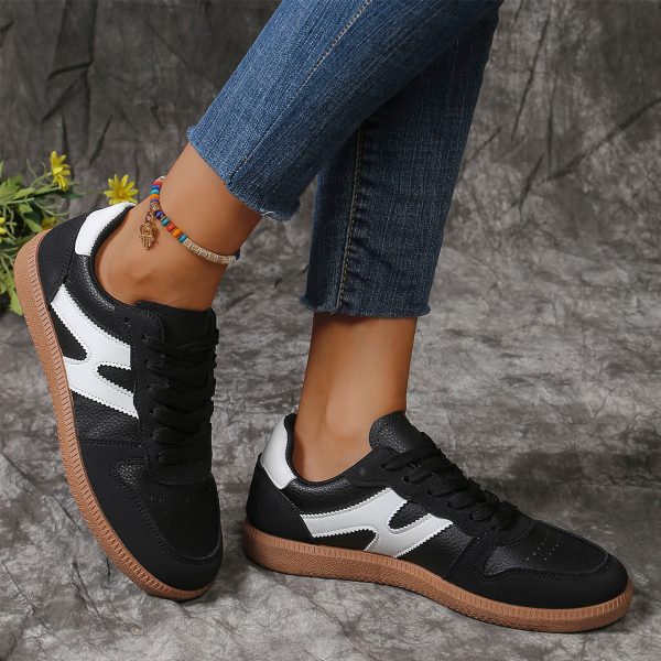 ⁦New Colorblock Lace-up Flats Shoes Fashion Round Toe Slip On Casual Shoes For Women⁩ - الصورة ⁦2⁩