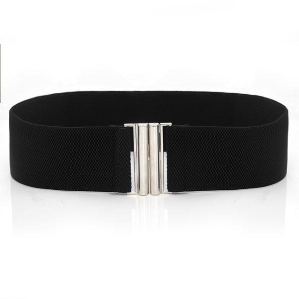 ⁦Elastic Elastic Silver Buckle Wide Belt Decorated Skirt Accessories⁩ - الصورة ⁦2⁩