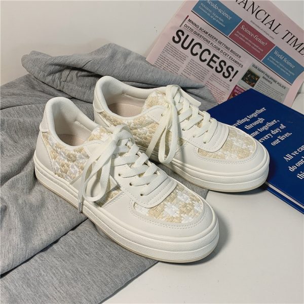 ⁦Checkered Color Matching Small White Shoes Student⁩ - الصورة ⁦2⁩