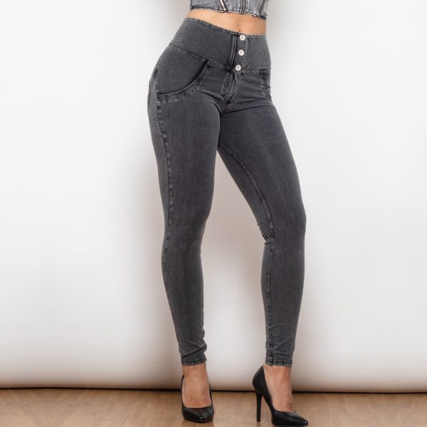 ⁦Shascullfites Melody Grey Lift Jeggings Button Up Women Jeans Butt Lift Jeans Women Pants Shaping Jeans High Waist Pencil Pants⁩ - الصورة ⁦2⁩