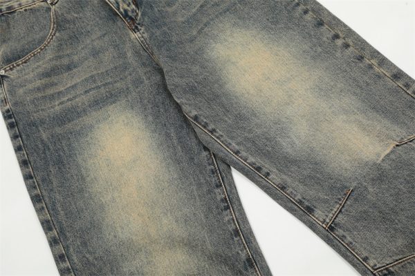 ⁦Washed Yellow Worn Jeans Men⁩ - الصورة ⁦5⁩