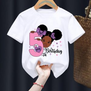 Princess Birthday Digital Printing Girl's T-shirts Children's Short Sleeve