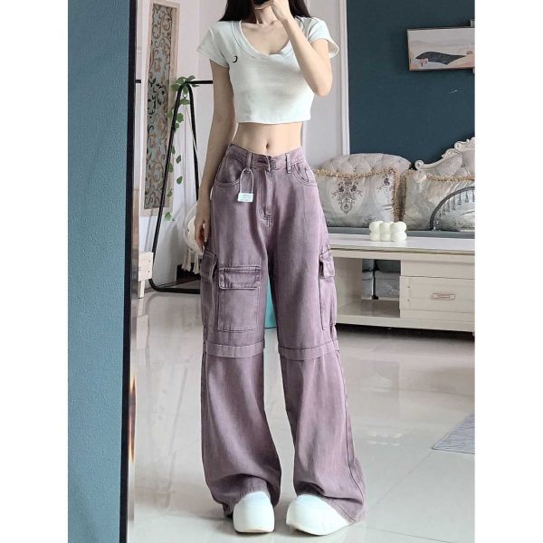 ⁦Retro Purple Cargo Jeans Women⁩ - الصورة ⁦4⁩