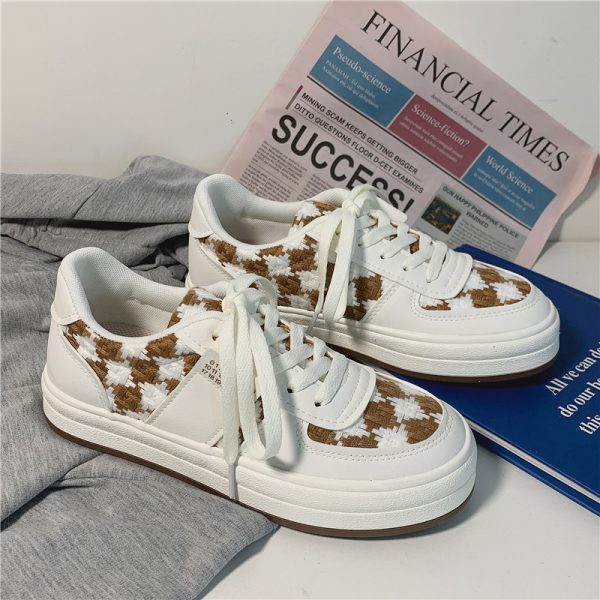 ⁦Checkered Color Matching Small White Shoes Student⁩ - الصورة ⁦5⁩