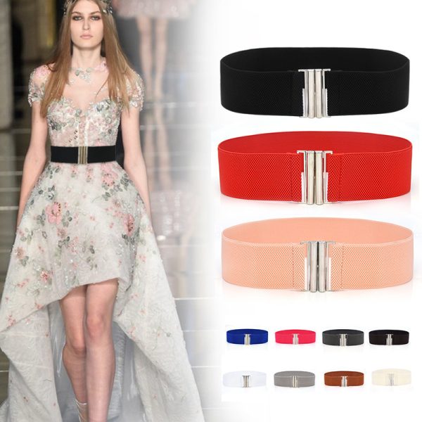 ⁦Elastic Elastic Silver Buckle Wide Belt Decorated Skirt Accessories⁩ - الصورة ⁦10⁩