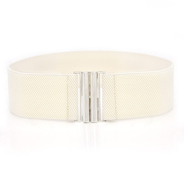⁦Elastic Elastic Silver Buckle Wide Belt Decorated Skirt Accessories⁩ - الصورة ⁦3⁩