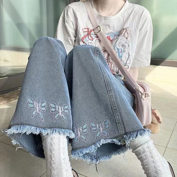 ⁦Design Sense Butterfly Embroidered Jeans Women⁩ - الصورة ⁦2⁩