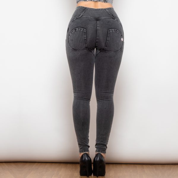 ⁦Shascullfites Melody Grey Lift Jeggings Button Up Women Jeans Butt Lift Jeans Women Pants Shaping Jeans High Waist Pencil Pants⁩ - الصورة ⁦4⁩