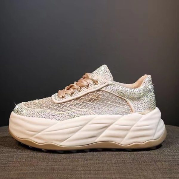 ⁦Thick Bottom Hidden Heel White Shoes Women's Mesh⁩ - الصورة ⁦6⁩