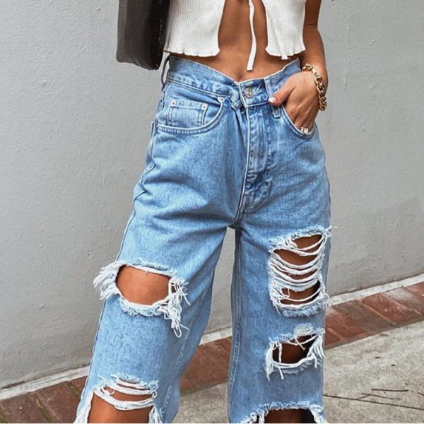 ⁦Women Jeans Ripped Slimming Washed Women's Jeans Trousers⁩ - الصورة ⁦3⁩