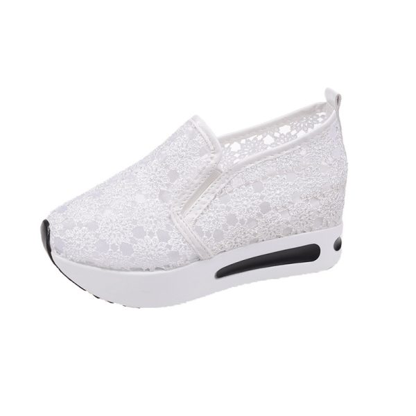 ⁦Lace Mesh Shoes Women Flats Inner Heightened Platform Casual Shoes⁩ - الصورة ⁦10⁩