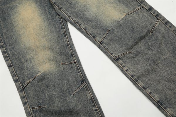 ⁦Washed Yellow Worn Jeans Men⁩ - الصورة ⁦8⁩