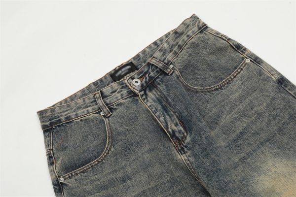 ⁦Washed Yellow Worn Jeans Men⁩ - الصورة ⁦7⁩