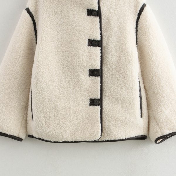 ⁦Winter New Stand Collar Contrast Color Button Loose And Warm Coat For Women⁩ - الصورة ⁦4⁩