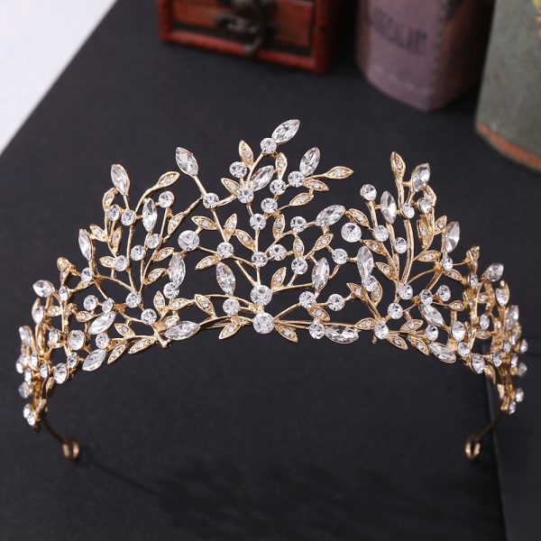 ⁦Vintage Rhinestone Headdress Crown Alloy Hair Accessories Stage Party Accessories⁩ - الصورة ⁦2⁩