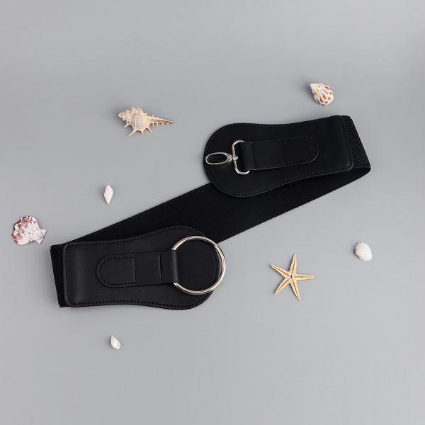 ⁦New Autumn Winter PU Elastic Belt For Women Simple Matching Coffee Color Black Decorative Waist Cover Coat Fashion Elegant Accessories⁩ - الصورة ⁦8⁩