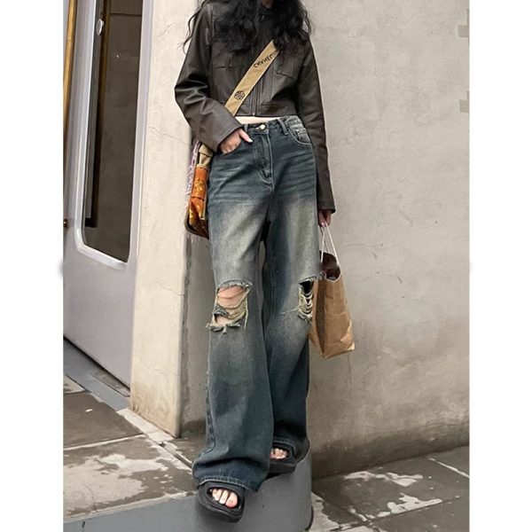 ⁦Retro Washed Ripped Jeans For Women⁩ - الصورة ⁦2⁩