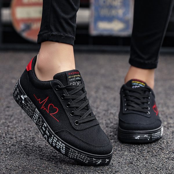 ⁦Love Print Canvas Shoes Women Men Flats Lace-up Casual Shoes Lover Sports Shoes Valentines Day⁩ - الصورة ⁦4⁩